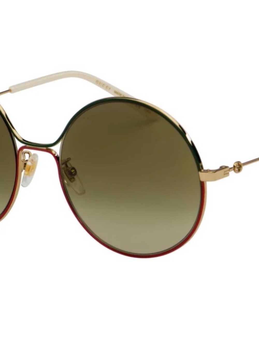 Gucci Round Gradient Green Brown Lens Sunglasses with Gold Frame